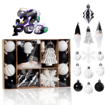 32x рождественские украшения из безделушек Рождественская елка безделушки Рождественская елка черно-белая