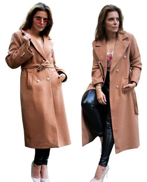 ELEGANCKI PŁASZCZ PRZEJŚCIOWY ZŁOTE GUZIKI MONICA KOLOR CAMEL