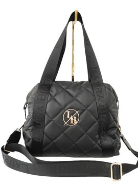 Laura Biaggi shopper czarna pikowana logowana