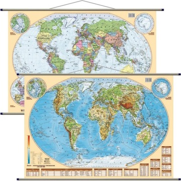 ŚWIAT MAPA POLITYCZNA FIZYCZNA ŚCIENNA DWUSTRONNA AKTUALNA WYDANIE NA 2024
