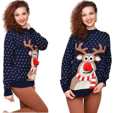 GRANAT ŚWIĄTECZNY SWETER Z RENIFEREM POMPON NOS M