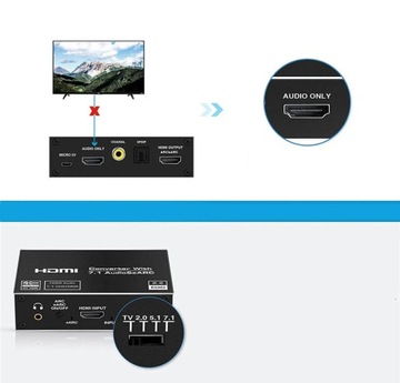 Konwerter ATMOS ekstraktor ARC eARC do HDMI audio, Czarny