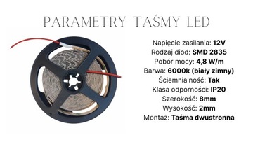 ZESTAW 9m Taśma pasek listwa LED SMD biały zimny z zasilaczem 12V