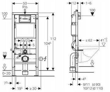 КОМПЛЕКТ ДЛЯ УНИТАЗА 7в1 — GEBERIT BASIC FRAME + DECOR SLIM ЧАША + КНОПКА DELTA