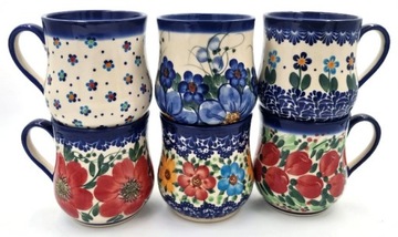 CERAMICZNY KUBEK 6SZT. CERAMIKA STYL BOLESŁAWIEC ZESTAW KUBKÓW