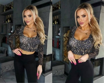TOP TOPIK короткая БЛУЗКА с леопардовым принтом, вырез S/M
