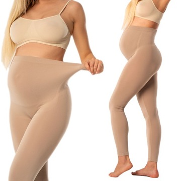 LEGGINSY CIĄŻOWE BEZSZWOWE LEGINSY SPODNIE BEŻOWE