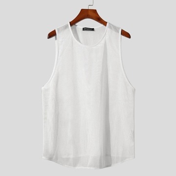 INCERUN Men Tank Tops Mesh Transparent O-neck Slee