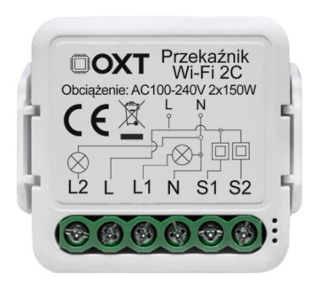 OXT Mini Przekaźnik 2 Obwody WiFi TUYA 2x5A Smart Life