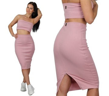 S TOP PUDROWY RÓŻ prążki bawełniany opaska