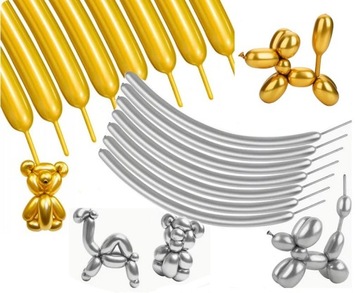 METALICZNE BALONY DŁUGIE DO MODELOWANIA RURKI 100 SZT CHROM ANIMACJE