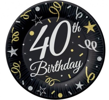 Тарілочки Паперові 40th Birthday 40 День народження Сорокаріччя Вечірка 18 см 6 шт.