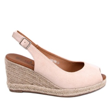 Espadryle open toe na koturnie Beige r.40