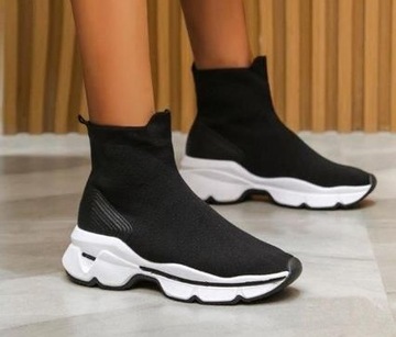 CZARNE SPORTOWE BUTY SNEAKERSY BOTKI SKARPETA 39