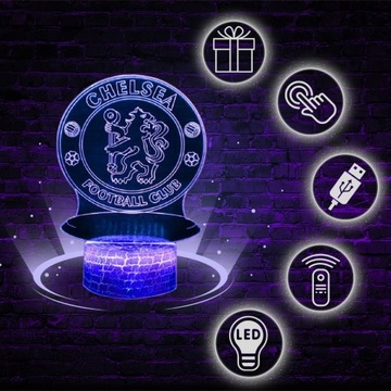 НОЧНАЯ НАСТОЛЬНАЯ ЛАМПА ДЛЯ ДЕТЕЙ CHELSEA LONDON HERB LOGO LED 3D + ПУЛЬТ ДИСТАНЦИОННОГО УПРАВЛЕНИЯ