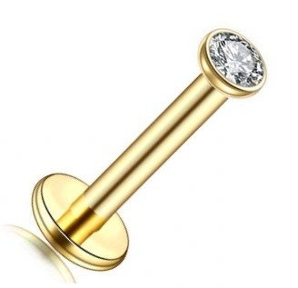 Labret kolczyk złoty wargi cyrkonia gwint wewnętrzny oczko 1.2/6/2mm