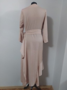 H&M długa sukienka nude z szarfą na boku 36