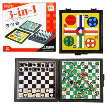 GRA MAGNETYCZNA ZESTAW 3 GIER NA MAGNES szachy chińczyk węże i drabiny