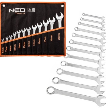 NEO НАБОР КОМБИНИРОВАННЫХ КЛЮЧЕЙ 12 ШТ. 6-22 мм ПЛИТА 09-752 ПЛОСКАЯ