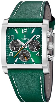 Kwadratowy Zegarek Festina 20653/2 Timeless Chronograph z zielonym pa