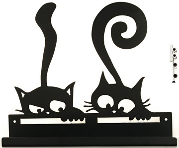 półka wisząca dekoracyjna metalowa czarna koty 400x340x100mm