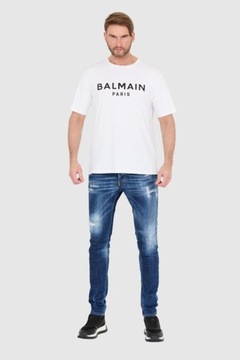 BALMAIN Biały t-shirt męski z czarnym logo 2XL