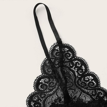 Damska jedwabista piżama nocna koronkowa w kwiaty czarna L