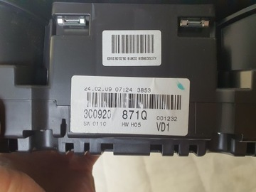 PŘÍSTROJOVÁ DESKA BUDÍK BUDÍKY VW PASSAT B6 B7 CC 3C0920871Q
