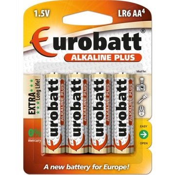 4x Bateria alkaliczna, paluszek Eurobatt LR6 AA 1,5V