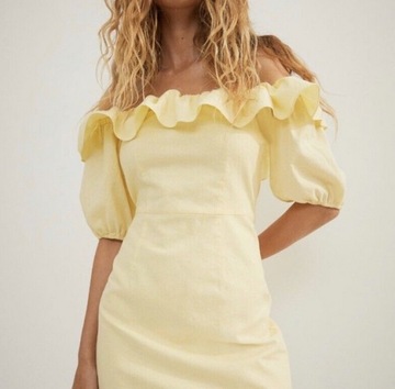 H&M sukienka z odkrytymi ramionami z lnem 42 44 F82