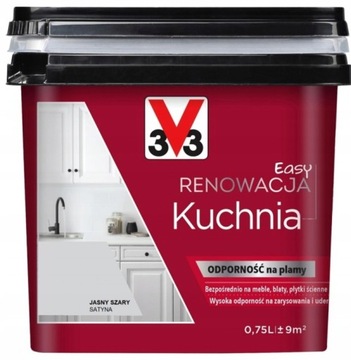 V33 FARBA RENOWACYJNA DO KUCHNI JASNY SZARY 0,75L