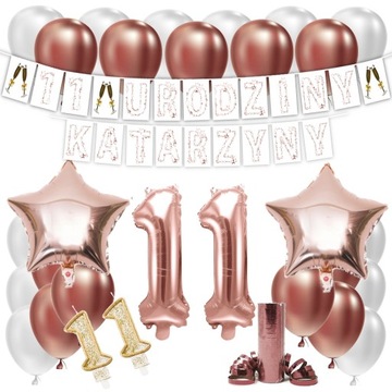 ZESTAW BALONY NA 11 URODZINY LAT ROSE GOLD + IMIĘ