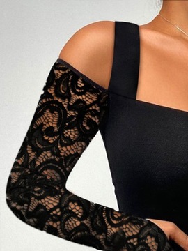 Moda damska Zmysłowa bluzka koronkowe rękawy odkryte ramiona 251590