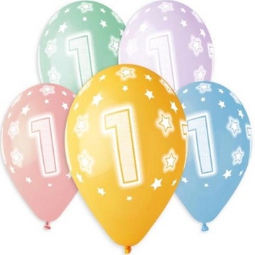 Balony Lateksowe Cyfra 1 Pastelowe Kolorowe na Urodziny mix 5 szt