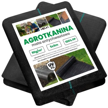 Agrotkanina antychwastowa agrowłóknina 90g czarna 5x5m +UV 3%