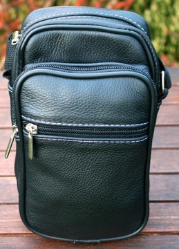 Torba skórzana męska na ramię czarna mała listonoszka polska produkcja