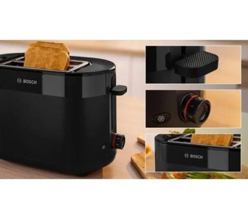 Toster Bosch MyMoment TAT2M123 Ruszt do bułek Rozmrażanie 950W Czarny