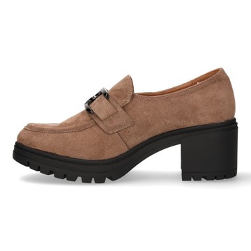 Туфли ЖЕНСКИЕ VINCEZA, БЕЖЕВЫЕ ЗАМШЕВЫЕ МОКАСИНЫ НА КАБЛУКЕ 40 р.