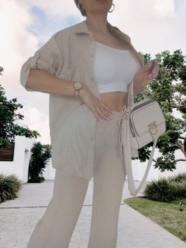 Муслиновый КОМПЛЕКТ, рубашка, рукава 3/4, свободные брюки, белый