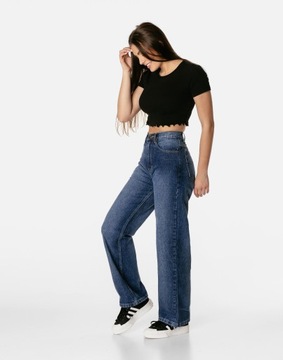 Szerokie Spodnie Szwedy Dzwony Jeans Damski J89 37