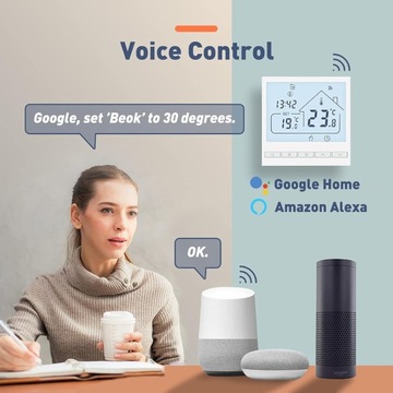 Inteligentny termostat Beok Tuya ścienny Wi-FiAlexa, Google TOL47WIFI-WPB