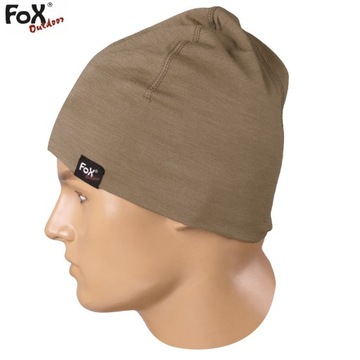 CZAPKA ZIMOWA TERMOAKTYWNA SPORTOWA MFH FOX 100% WEŁNA MERINO COYOTE