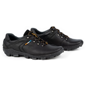 Skórzane buty męskie trekkingowe sznurowane POLSKIE 214GT czarne 45