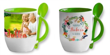 красочная кружка с ложкой и любым принтом