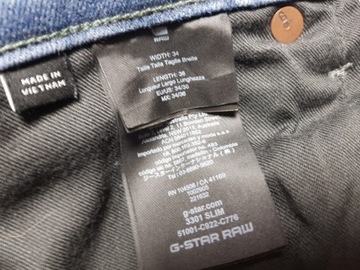 G-STAR RAW 3301 SLIM W34L36 pas 90 cm IGŁA STAN I