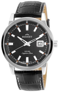 Klasyczny zegarek męski na czarnym pasku Bisset BSCE62 Swiss Made + GRAWER