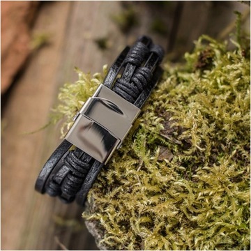 ЧЕРНЫЙ КОЖАНЫЙ БРАСЛЕТ МУЖСКОЙ С РЕМЕШКАМИ