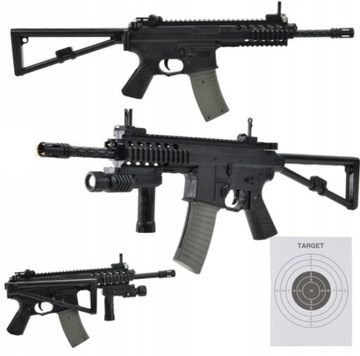 PISTOLET KARABIN ASG NA KULKI 6MM MASZYNOWY M16 TARCZA LASER KAŁASZNIKO