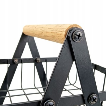 KOSZYK DWUPOZIOMOWY KOSZ NA OWOCE OZDOBNY METALOWY CZARNY DREWNIANA RĄCZKA