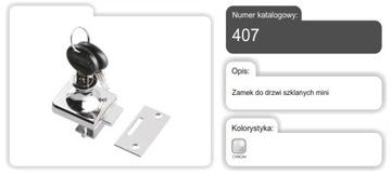 МЕБЕЛЬНЫЙ ЗАМОК ДЛЯ МЕБЕЛЬНЫХ ДВЕРЕЙ, МИНИ СТЕКЛО/ХРОМ 407 AMIX